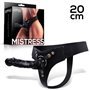 Arnês elástico Mistress com vibrador de silicone de 20 cm preto