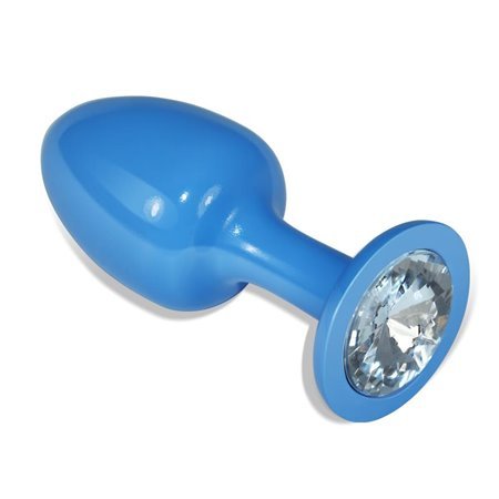 Plugue anal de metal azul Rosebud com joia transparente