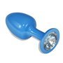 Plugue anal de metal azul Rosebud com joia transparente