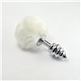 Plug Anal de Metal Espiral com Pompon Branco