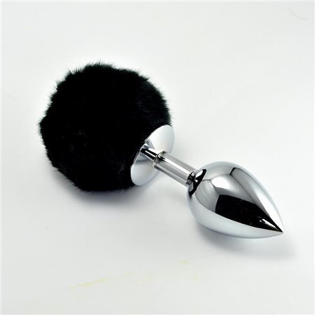 Plug Anal de Metal com Pompon Preto Tamanho S