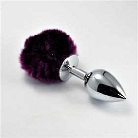 Plug Anal de Metal com Pompon Roxo Tamanho S