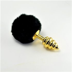Plug Anal de Metal Espiral com Pompon Preto