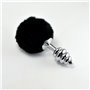 Plug Anal de Metal Espiral com Pompon Preto