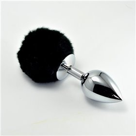 Plug Anal de Metal com Pompon Preto Tamanho L