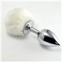 Plug Anal de Metal com Pompon Branco Tamanho S