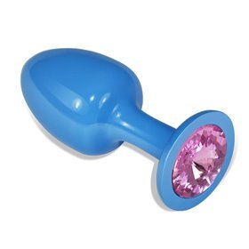 Plugue anal de metal azul Rosebud com joia rosa
