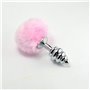 Plug Anal de Metal Espiral com Pompon Rosa