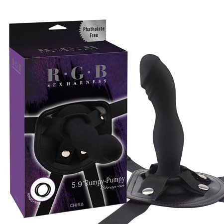 Arnês de silicone preto Rumpy com vibrador