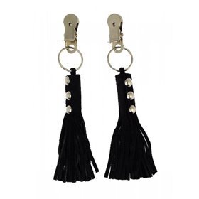 Clipes para mamilos de couro com franjas pretas