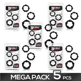 Pacote de 5 conjuntos de 3 anéis penianos flexíveis com contas pretos