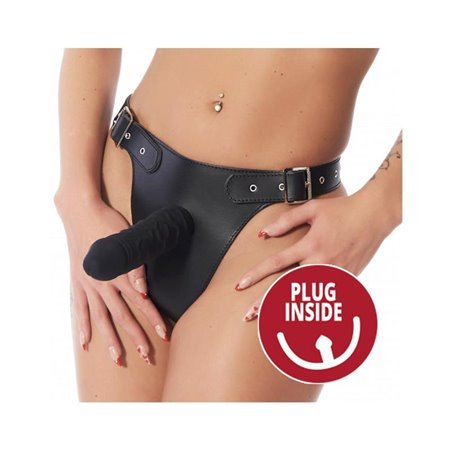 Arnês ajustável com vibrador interno e externo.