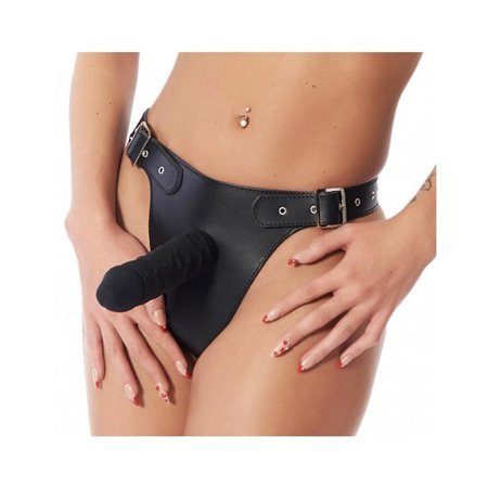 Arnês ajustável com vibrador de silicone de 17 cm