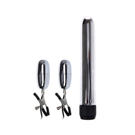 Conjunto de dança vibrador bala e pinças de mamilo com vibração turbo