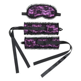 Rimba Bondage Play Algemas e Máscara Estilo Burlesco Cor Roxa