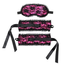 Rimba Bondage Play Algemas e Máscara Estilo Buslesque Cor Rosa