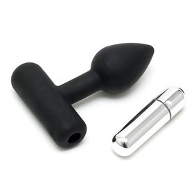 Plugue anal Rimba Latex Play com bala vibratória cor preta