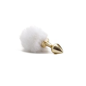 Plug Anal Dourado com Pompom Branco
