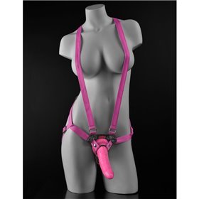 Arnês com Suspensórios e Vibrador 19 cm-7 Rosa