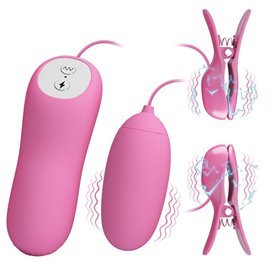 Pinças de mamilo e ovo vibratório com eletrochoque
