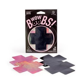 Uau, peitos! Capas para mamilos cruzadas holográficas