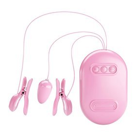 Caixa Surpresa Vibratória Ovo e Grampos de Mamilo com Eletroestimulação Rosa