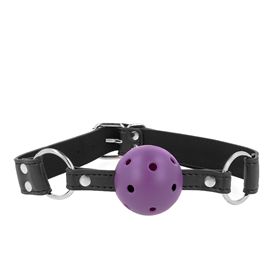 KINK - BOLA RESPIRÁVEL 4 CM MORDAÇA COM REBITE DUPLO ROXO 62,5 x 2,5 CM AJUSTÁVEL 42-58 CM