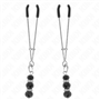 KINK - PINÇAS FINAS DOURADAS COM 3 CONTAS DE VIDRO PRETAS 7 CM