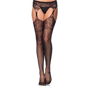 LEG AVENUE - MEIAS TEAR DROP GARTERBELT PRETAS
