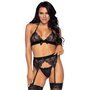 LEG AVENUE - TRÊS PEAS SET TOP, CINTA LIGA E G-STRING L