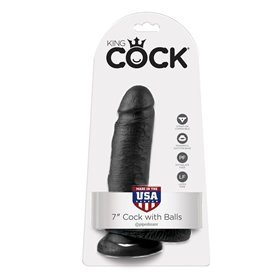 KING COCK - 7 DILDO PRETO COM BOLAS 17.8 CM