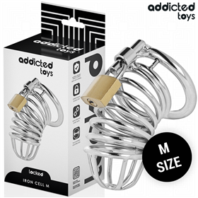 ADDICTED TOYS LOCKED - GAIOLA DE PÊNIS DE METAL COM CÉLULA DE FERRO TAMANHO M