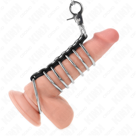 KINK - 7 ANÉIS DE METAL DE 3,8 CM A 5 CM CONECTADOS COM COURO E CORRENTE DE METAL 100 CM