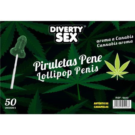 DIABLO GOLOSO - 50 PIRULITOS DE PÊNIS AROMA DE CANNABIS