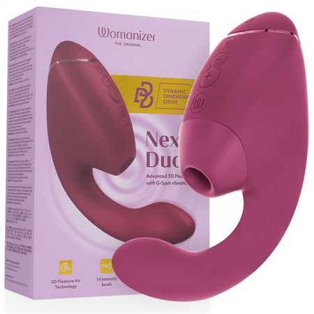 WOMANIZER - DUO NEXT ESTIMULADOR DUPLO DE CLITOR E PONTO G ROSA ESCURO